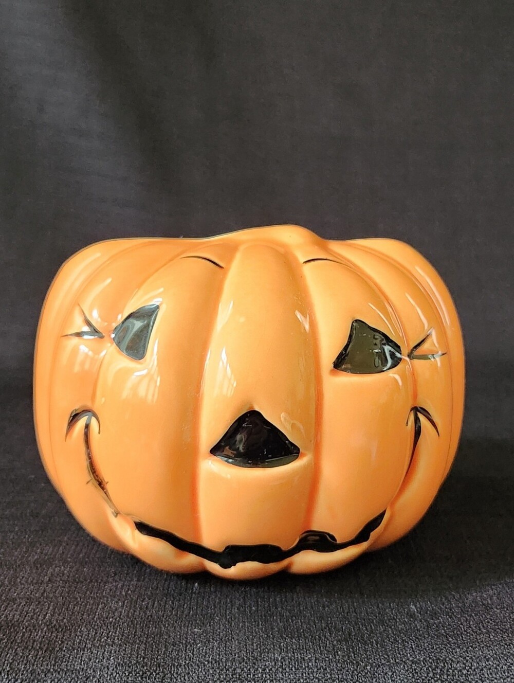 Vintage Inarco Pumpkin Planter 4.5" Ceramic Jack O Lantern Fall Halloween Decor